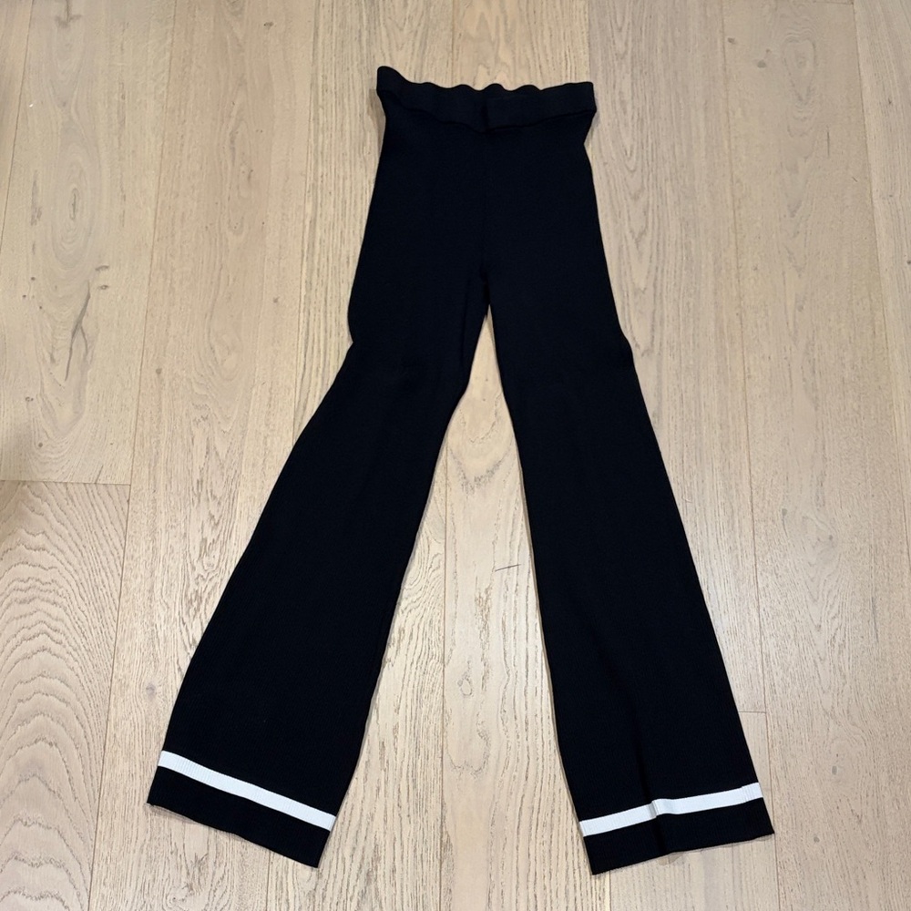 Carbon38 Black Flare Sweatpants with White Stripe Hem